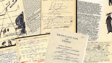 A selection of images of documents relating to Samuel Beckett.