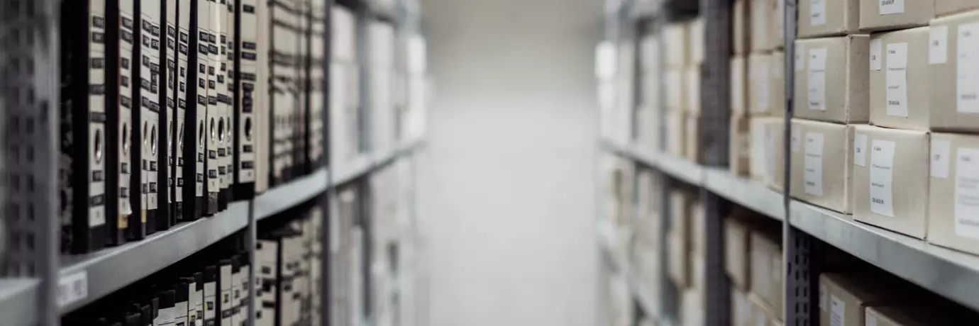 Archive boxes sat on shelves